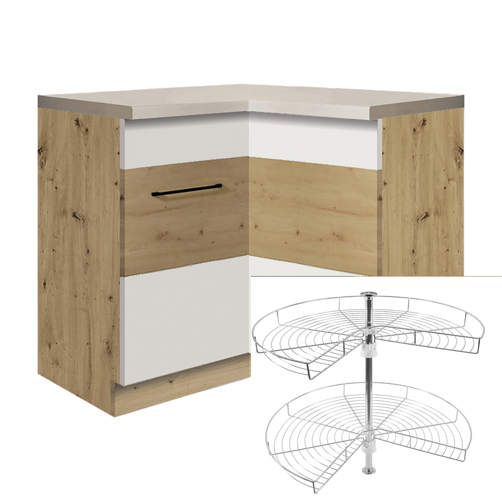 INFINITY b | dolní skříňka 16D rohová + otočná police | 90x90 cm | artisan/bílá lesk