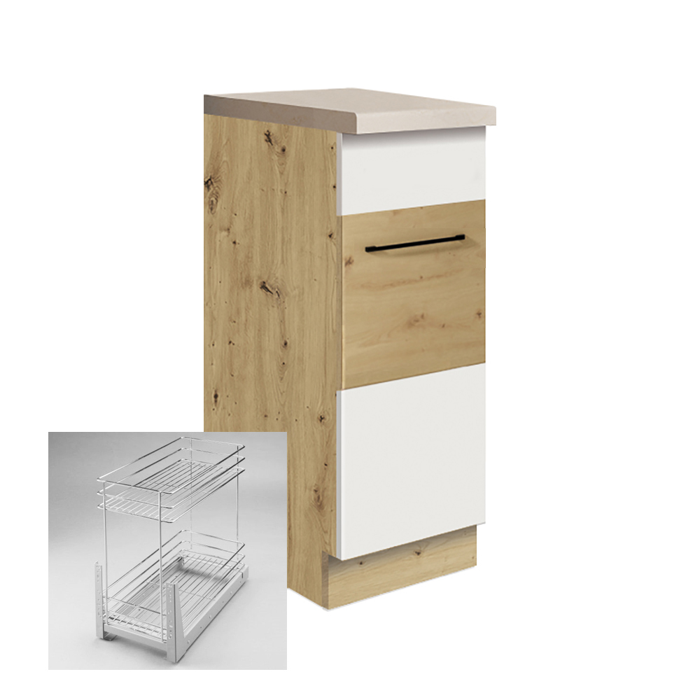 INFINITY b | dolní skříňka 26D + výsuvná police cargo | 30 cm | artisan/bílá lesk