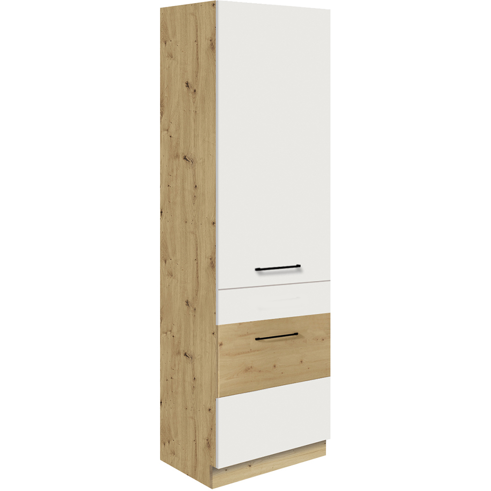 INFINITY b | vysoká skříňka 21D pro vestavnou lednici | 60 cm | artisan/bílá lesk