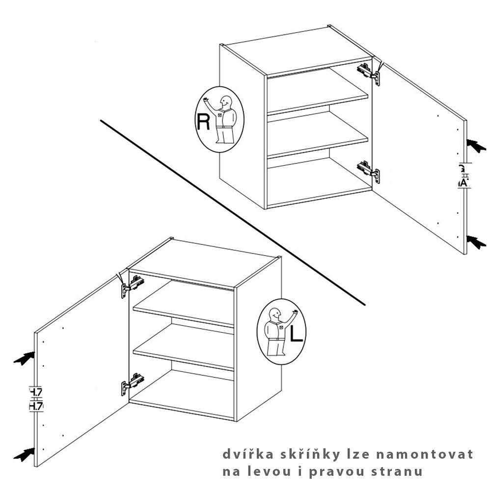 STILO bs | horní skříňka 40G-72 1F s 2 policemi | 40 cm | bílá/šedá | UNI dvířka