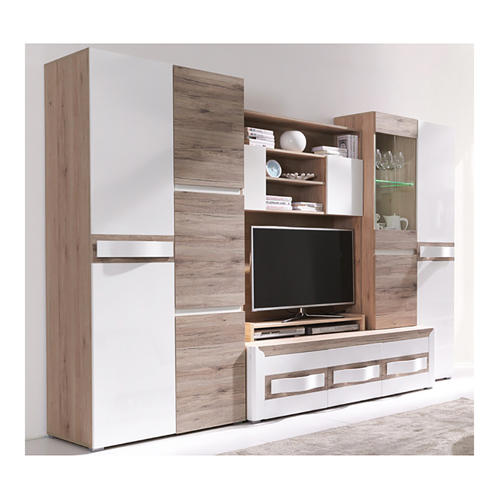 Obývací stěna PASSIONATA | 300 cm | sestava B + LED | san remo/bílá lesk | AKCE