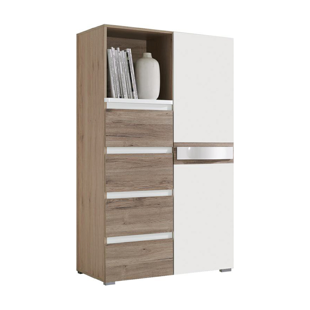 PASSIONATA | komoda PS8 | 90 cm | san remo světlé/tmavé/bílá lesk