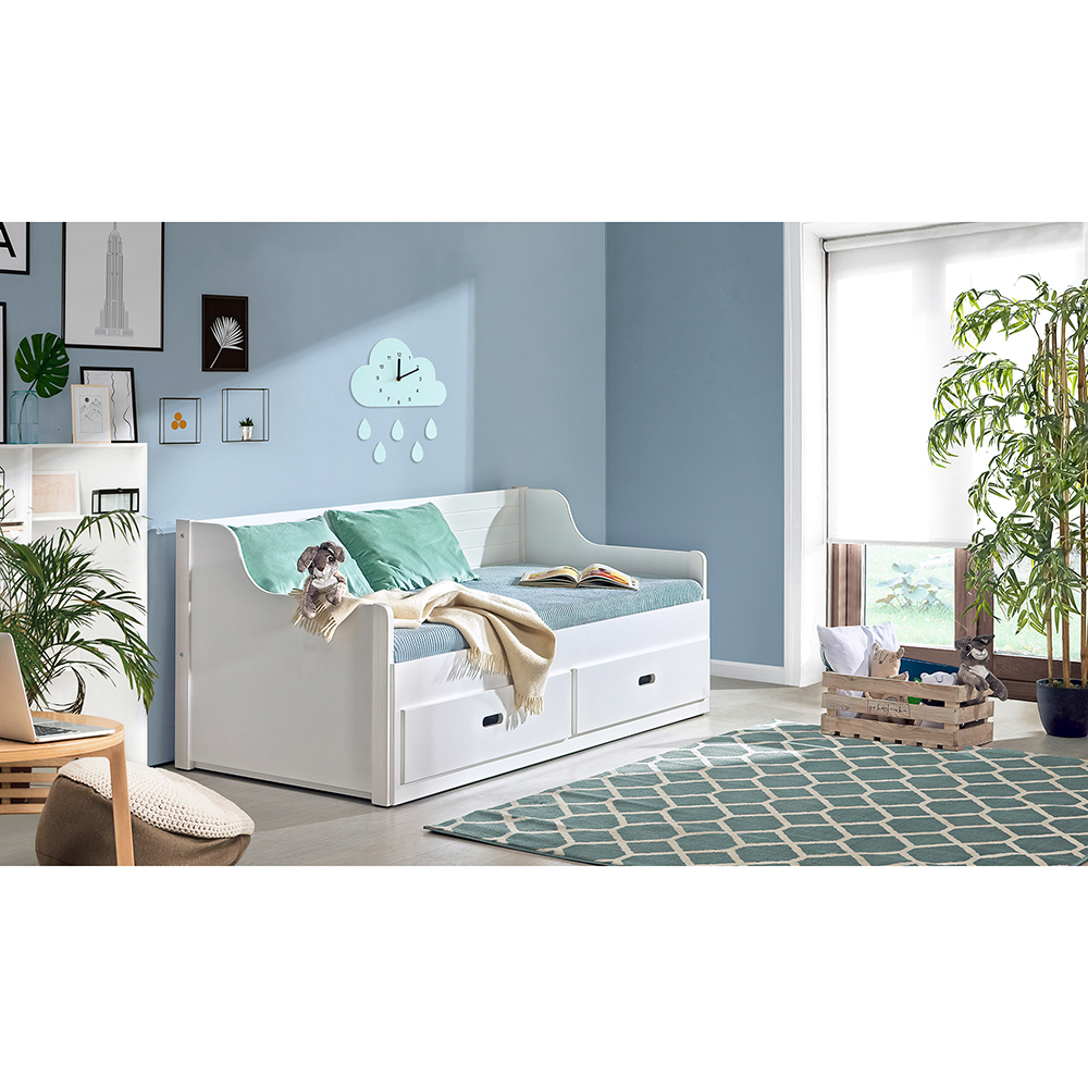 Jednolůžko SIMON | 80x200 | rozkládací | 2x rošt v ceně | DŘEVO MASIV | bílá