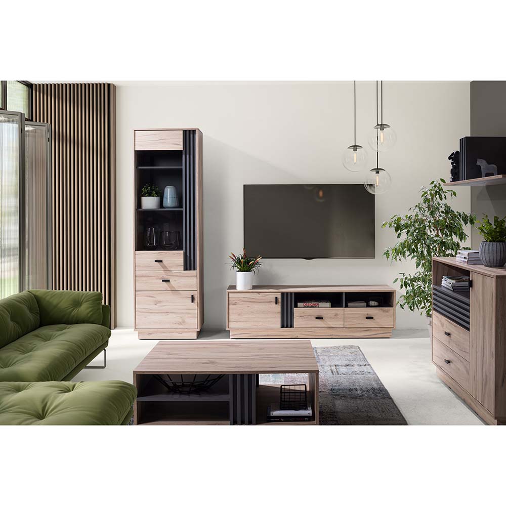 Obývací stěna ALLMO | sestava C | 5 dílů | dub estana/antracit