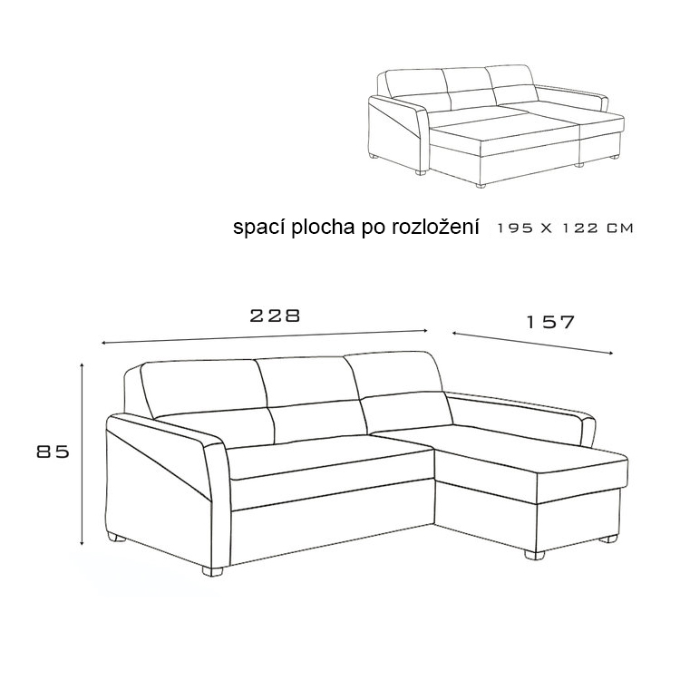 Malá sedací souprava LIVIA | 228x157 cm | PRAVÁ | rozkládací na každodenní spaní | VÝBĚR TKANIN