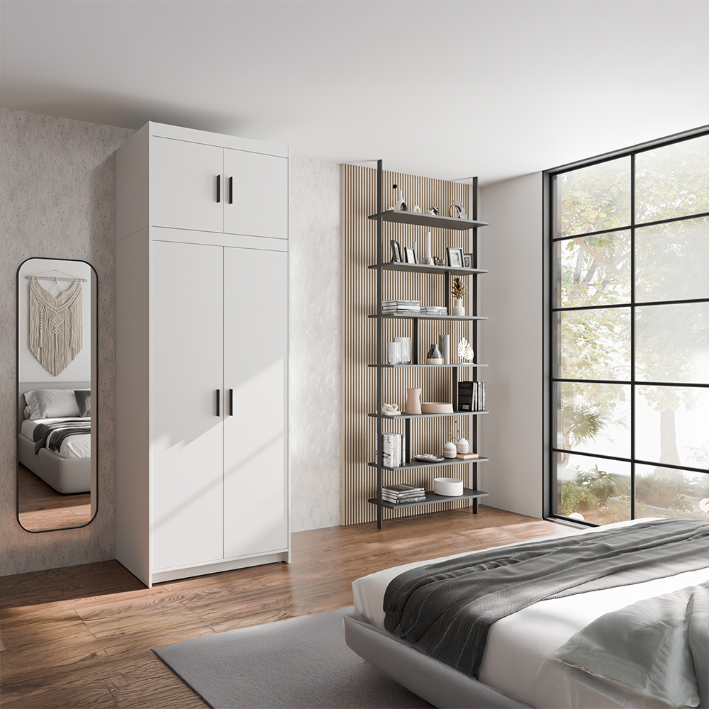 Šatní skříň ELENA 2D + nástavec | 89,7 cm | bílá