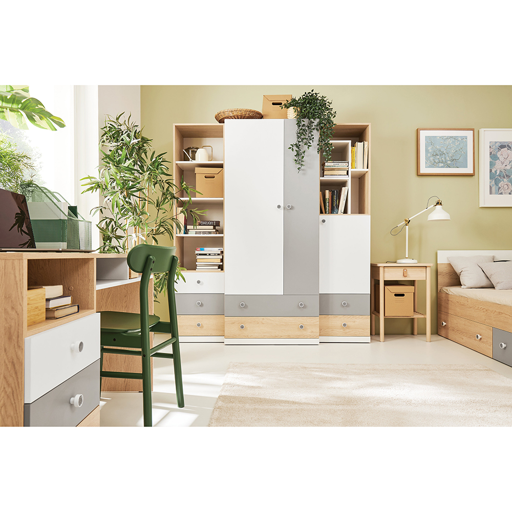 PIXEL | komoda PX10 | 60 cm | se zásuvkami | dub/bílá lux/šedá