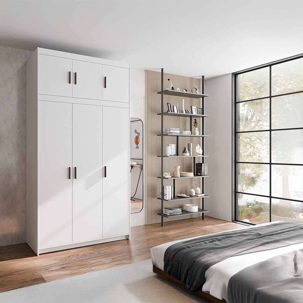 Šatní skříň ELENA 3D + nástavec | 133 cm | bílá