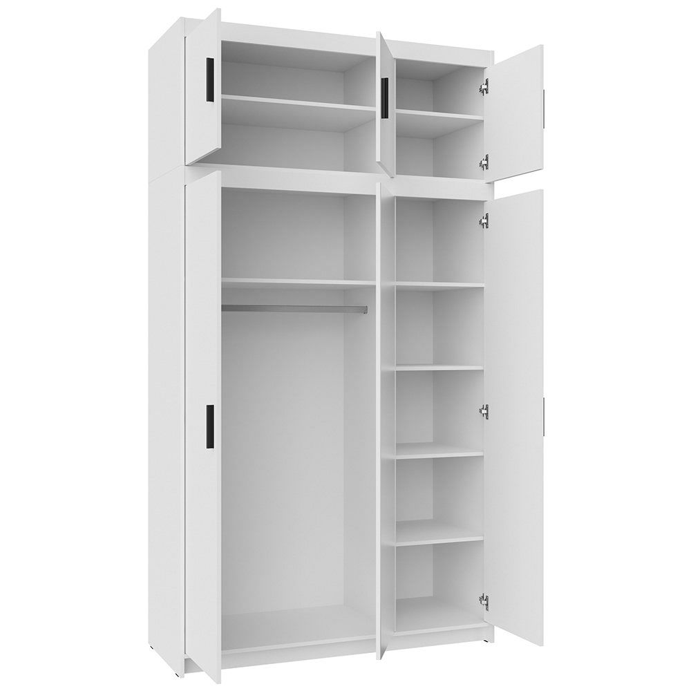 Šatní skříň ELENA 3D + zrcadlo + nástavec | 133 cm | bílá