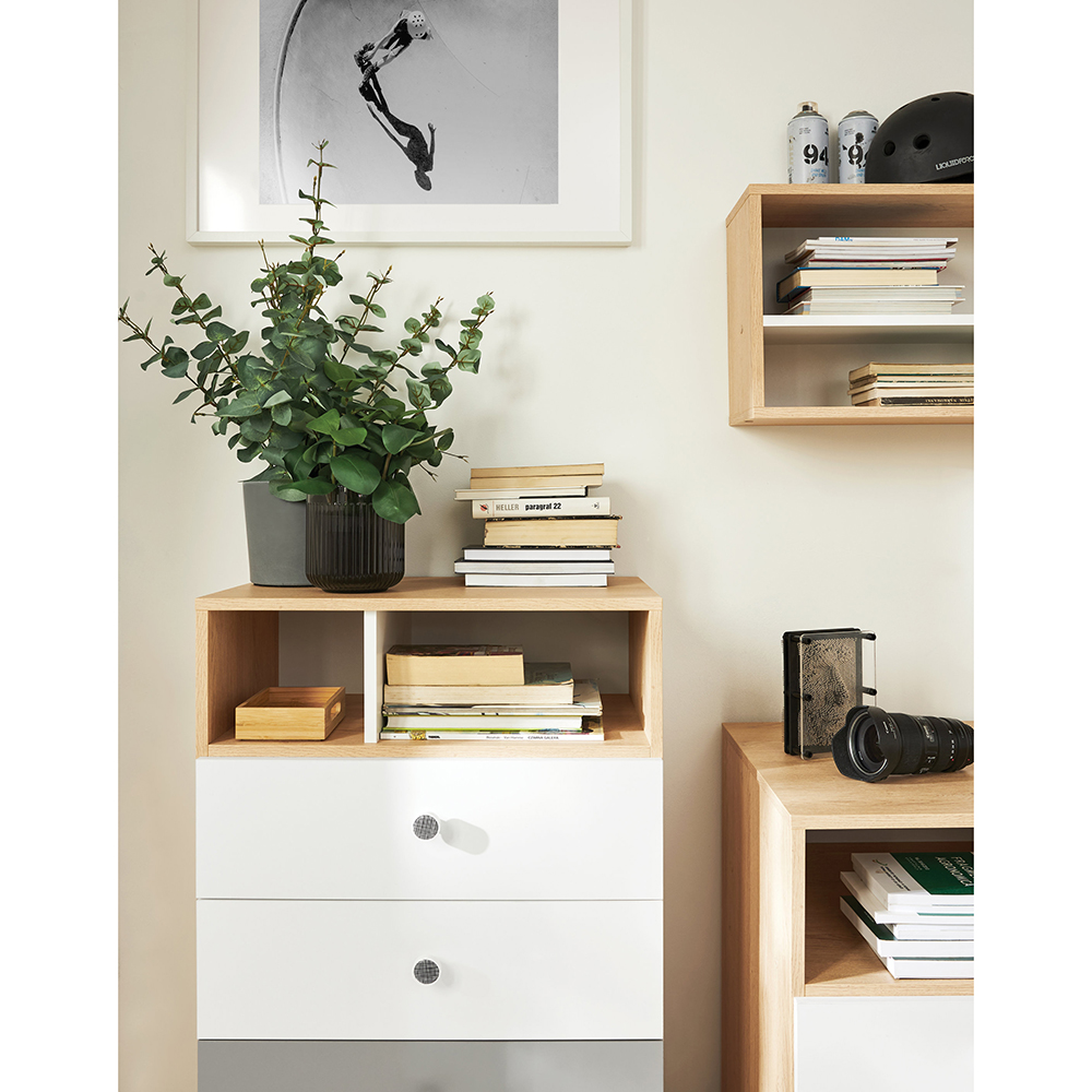 PIXEL | TV stolek PX11 | 120 cm | se zásuvkami | dub/bílá lux/šedá