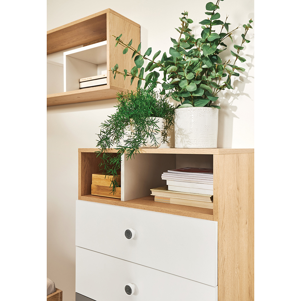 PIXEL | TV stolek PX11 | 120 cm | se zásuvkami | dub/bílá lux/šedá