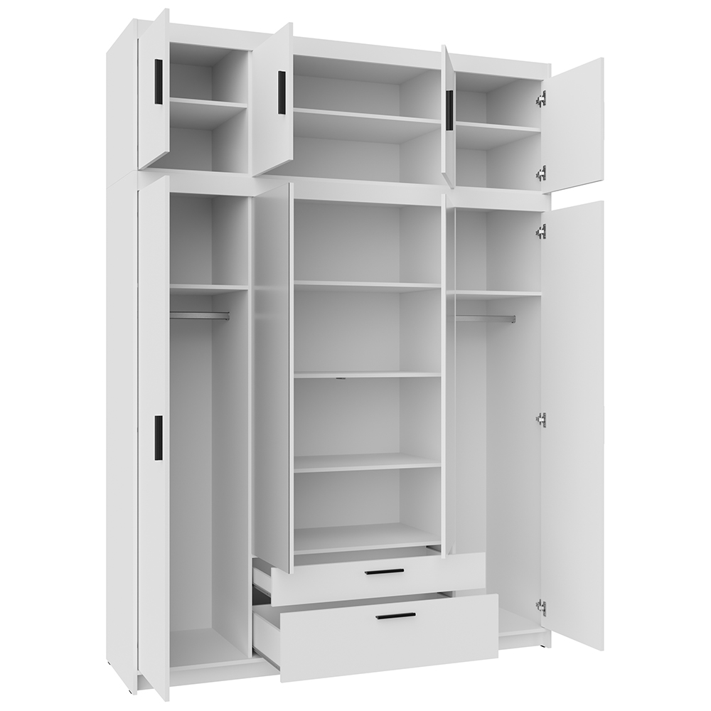 Šatní skříň ELENA 4D 2S + nástavec | 176,3 cm | bílá