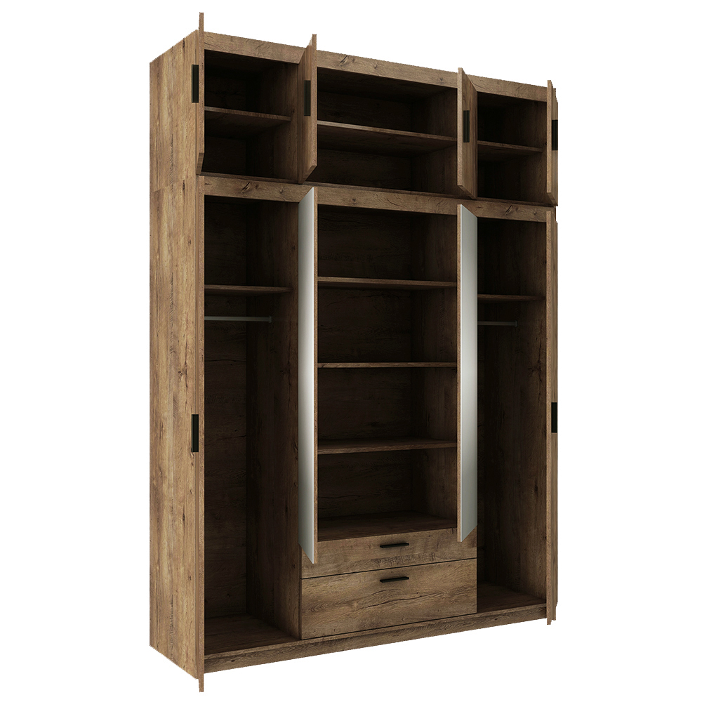 Šatní skříň ELENA 4D 2S + zrcadlo + nástavec | 176,3 cm | dub lefkas