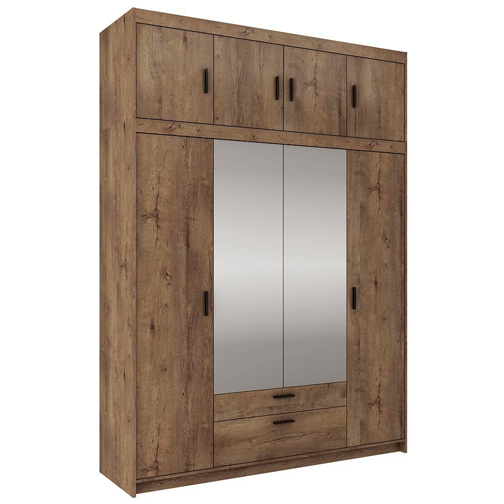 Šatní skříň ELENA 4D 2S + zrcadlo + nástavec | 176,3 cm | dub lefkas