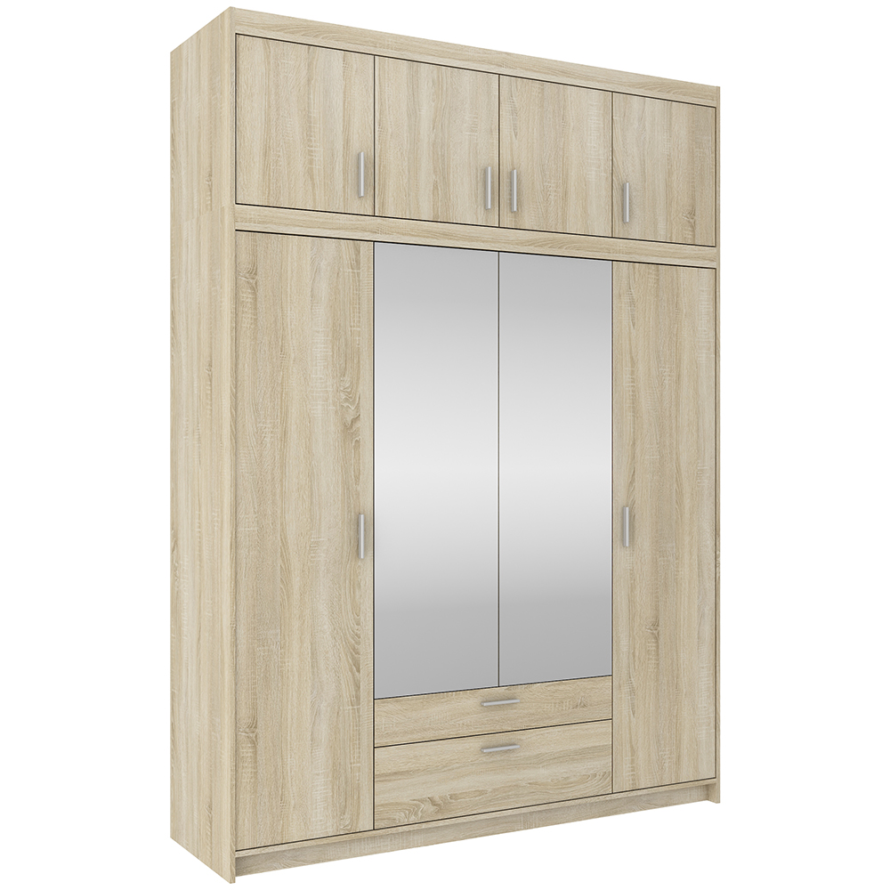 Šatní skříň ELENA 4D 2S + zrcadlo + nástavec | 176,3 cm | dub sonoma