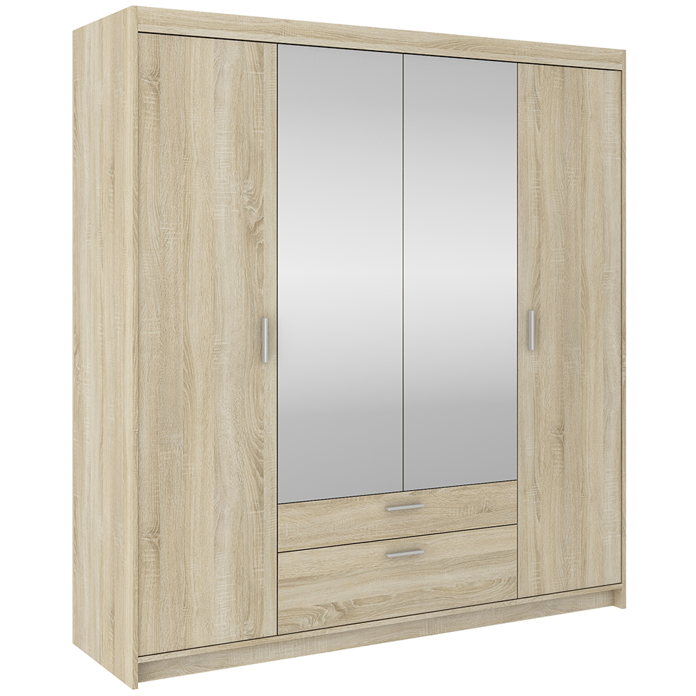 Šatní skříň ELENA 4D 2S + zrcadlo + nástavec | 176,3 cm | dub sonoma