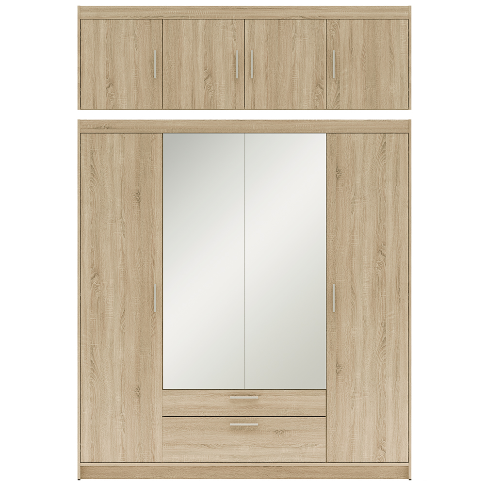 Šatní skříň ELENA 4D 2S + zrcadlo + nástavec | 176,3 cm | dub sonoma
