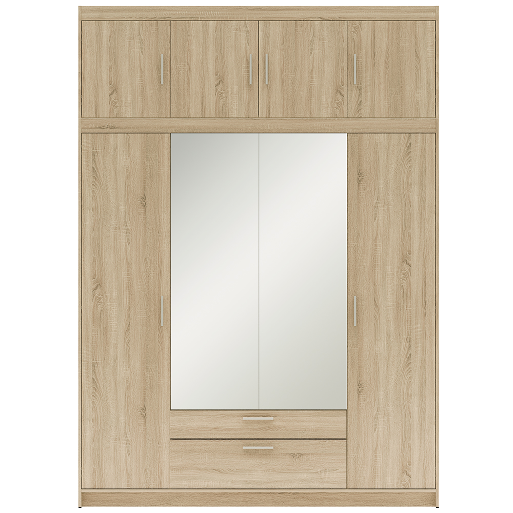 Šatní skříň ELENA 4D 2S + zrcadlo + nástavec | 176,3 cm | dub sonoma