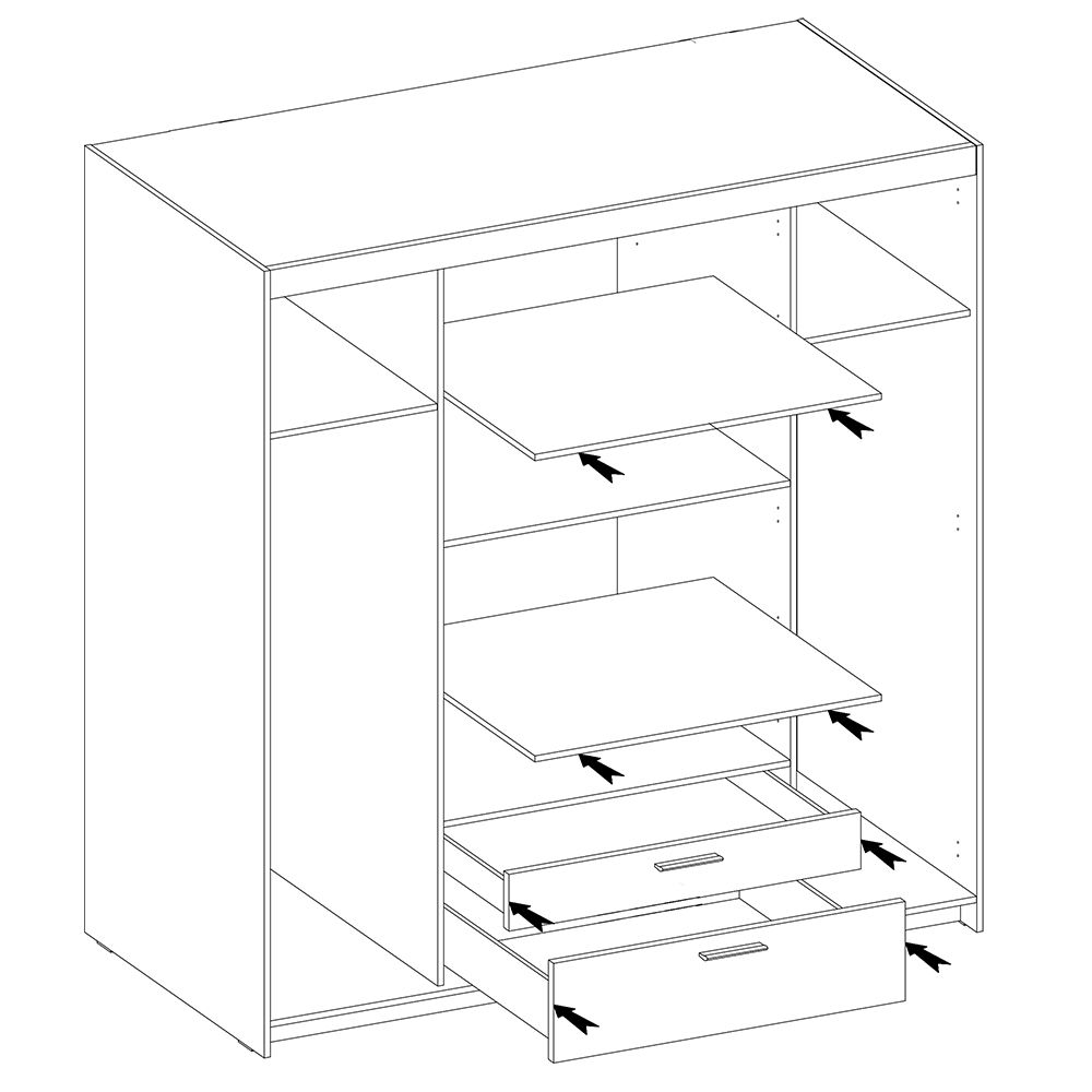 Šatní skříň ELENA 4D 2S + zrcadlo + nástavec | 176,3 cm | bílá