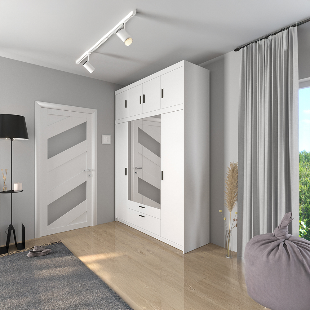 Šatní skříň ELENA 4D 2S + zrcadlo + nástavec | 176,3 cm | bílá