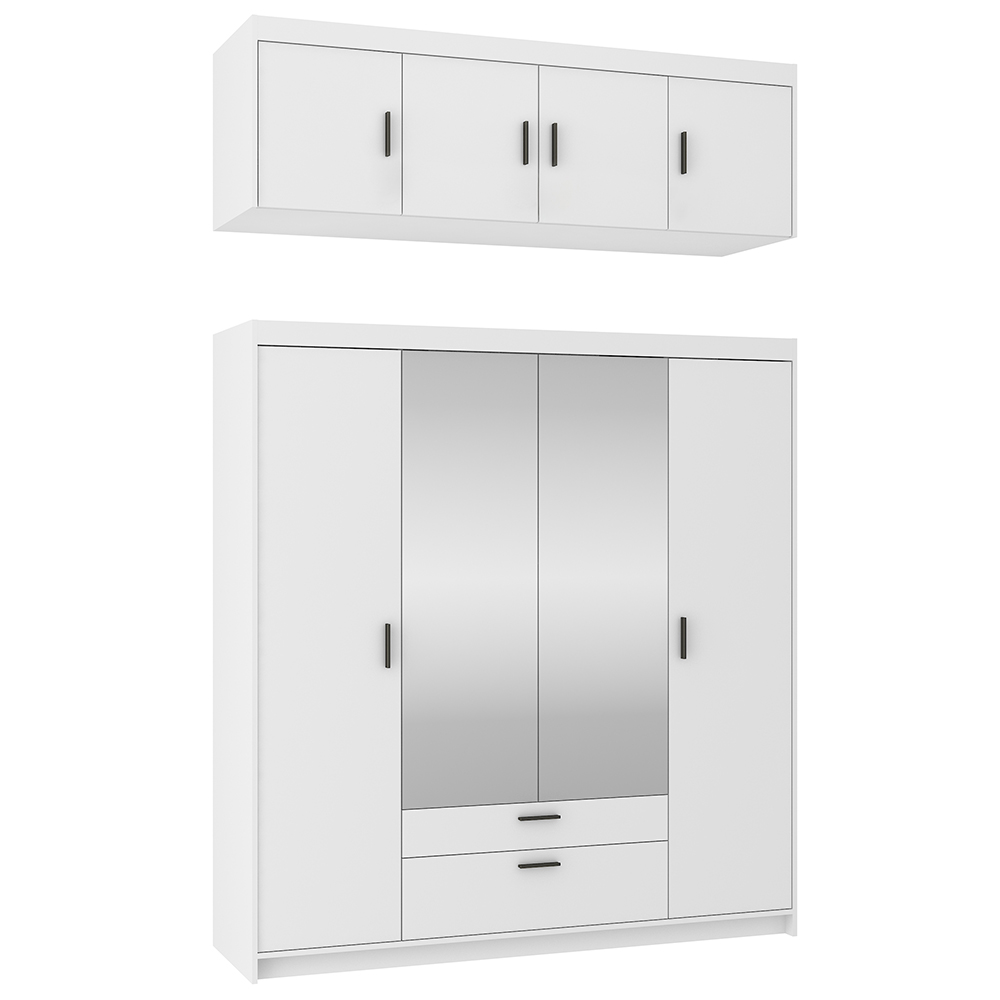 Šatní skříň ELENA 4D 2S + zrcadlo + nástavec | 176,3 cm | bílá