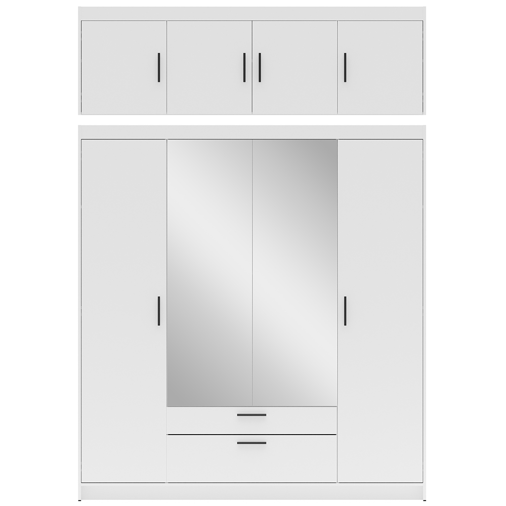 Šatní skříň ELENA 4D 2S + zrcadlo + nástavec | 176,3 cm | bílá
