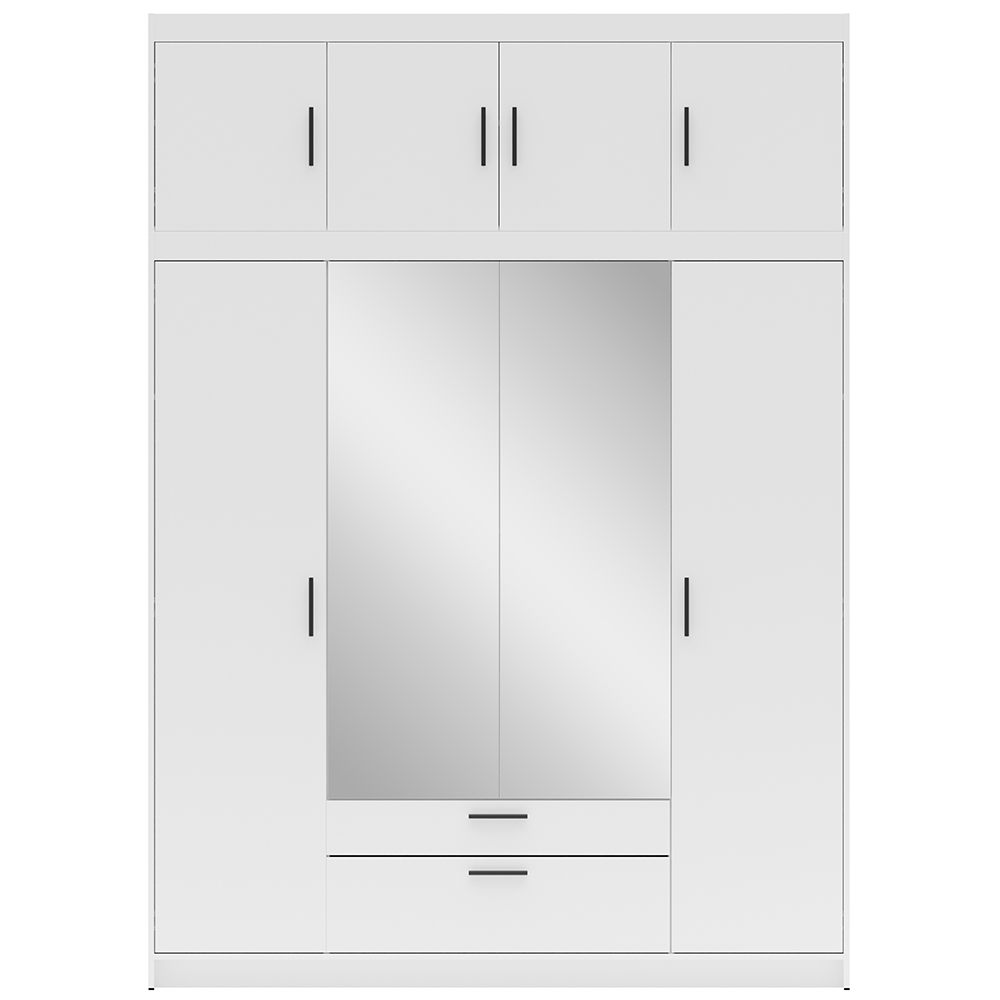 Šatní skříň ELENA 4D 2S + zrcadlo + nástavec | 176,3 cm | bílá