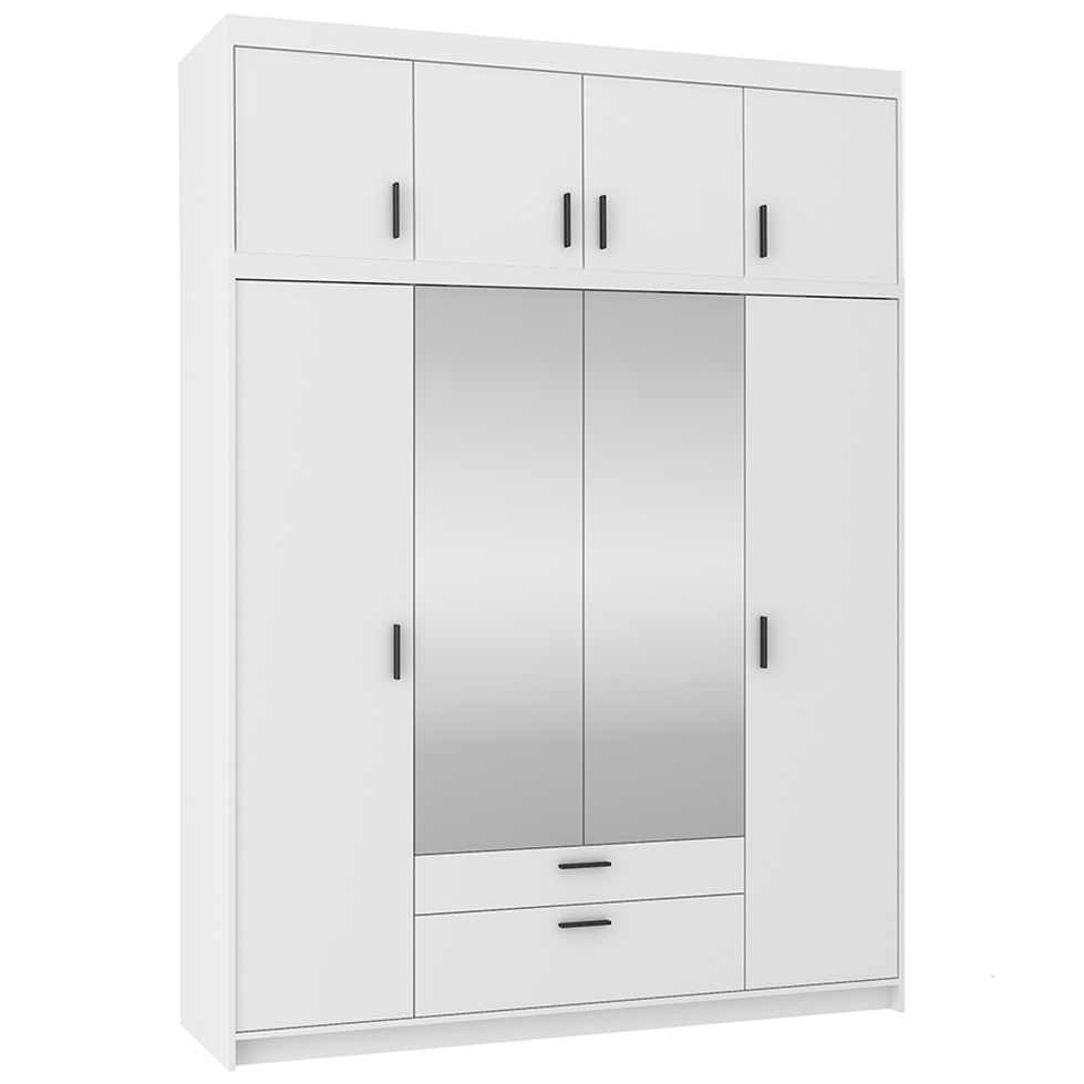 Šatní skříň ELENA 4D 2S + zrcadlo + nástavec | 176,3 cm | bílá