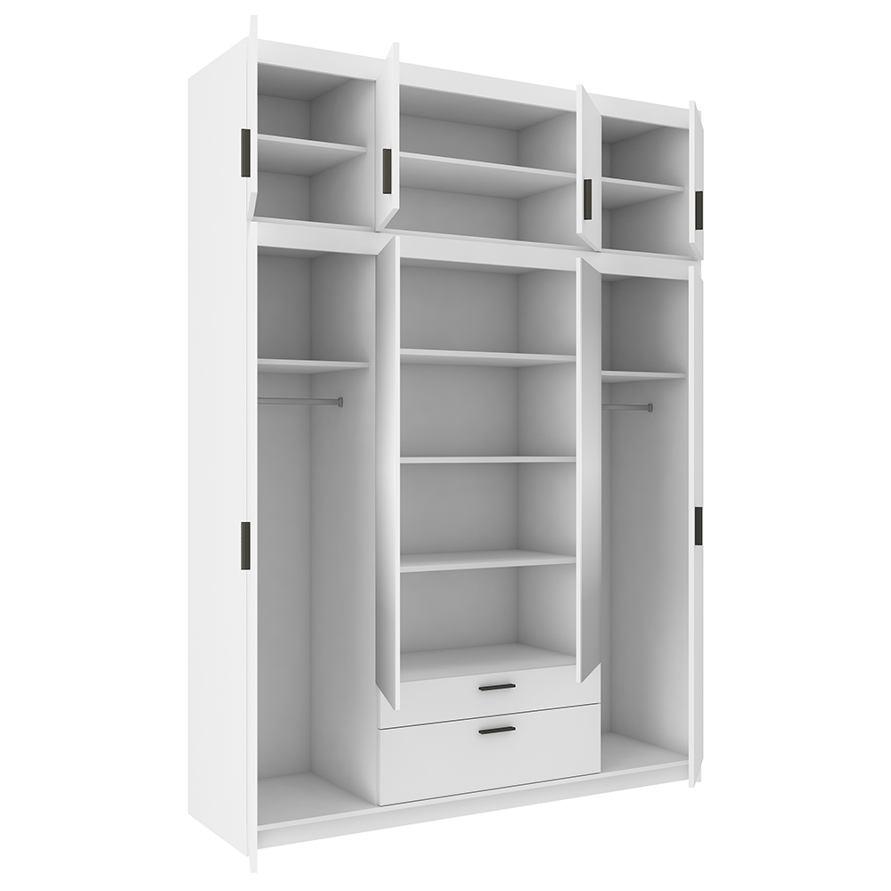 Šatní skříň ELENA + nástavce | sestava 399 cm | bílá