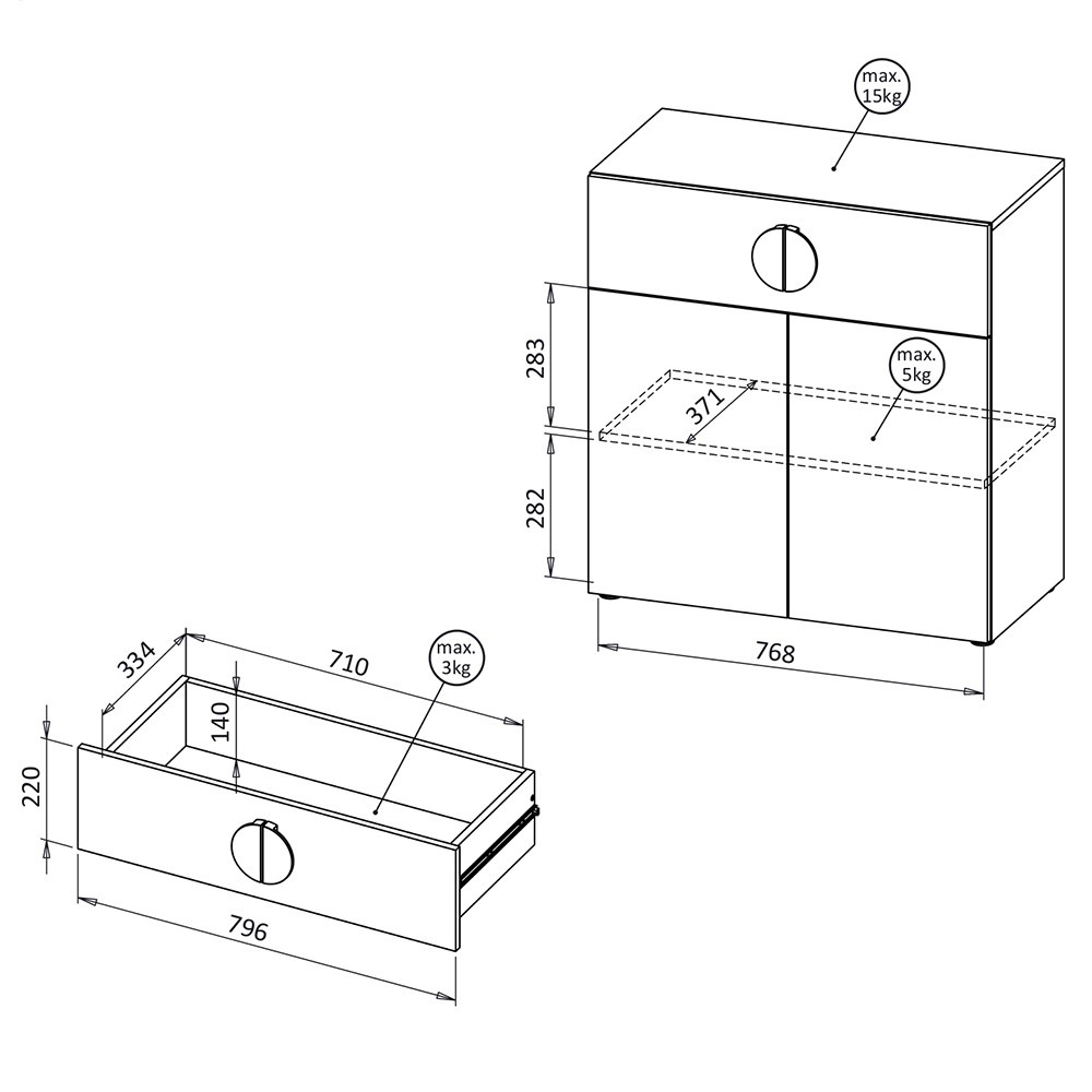MELO | komoda ME5 | 80,1 cm | kašmír
