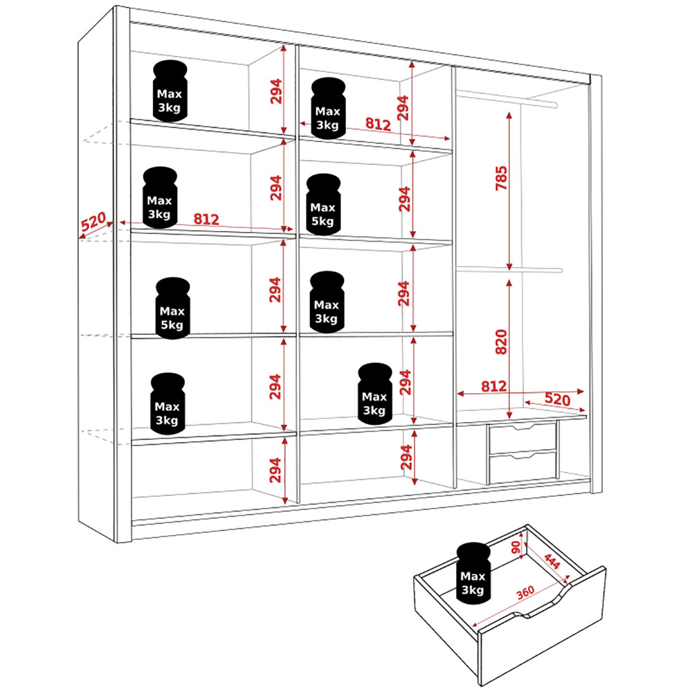 BONO a | šatní skříň | 250 cm | se zrcadlem | artisan