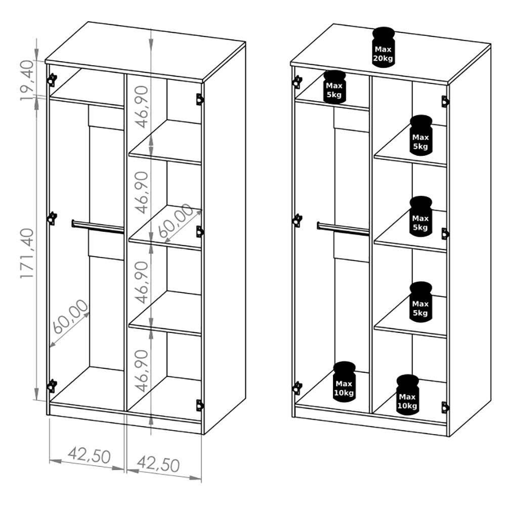 BONO m | šatní skříň SZ2D | 90 cm | monastery