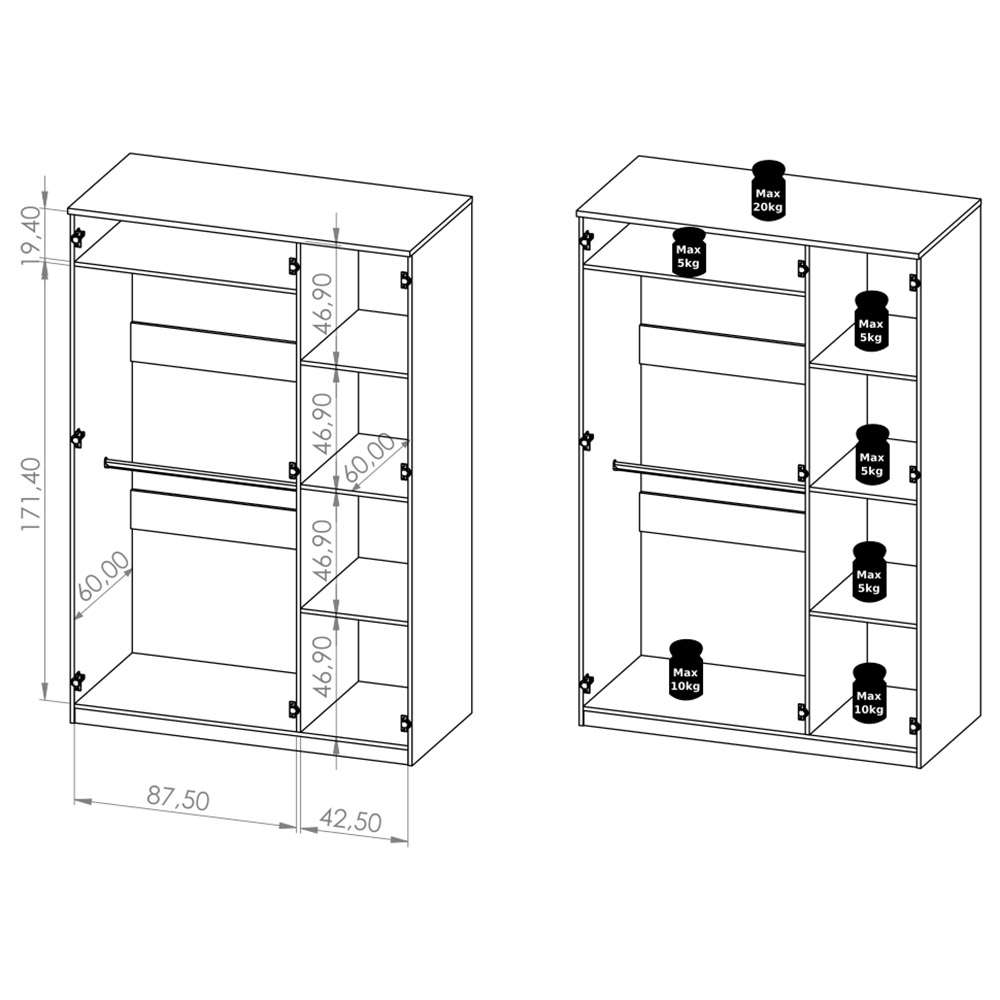 BONO a | šatní skříň SZ3D | 135 cm | artisan