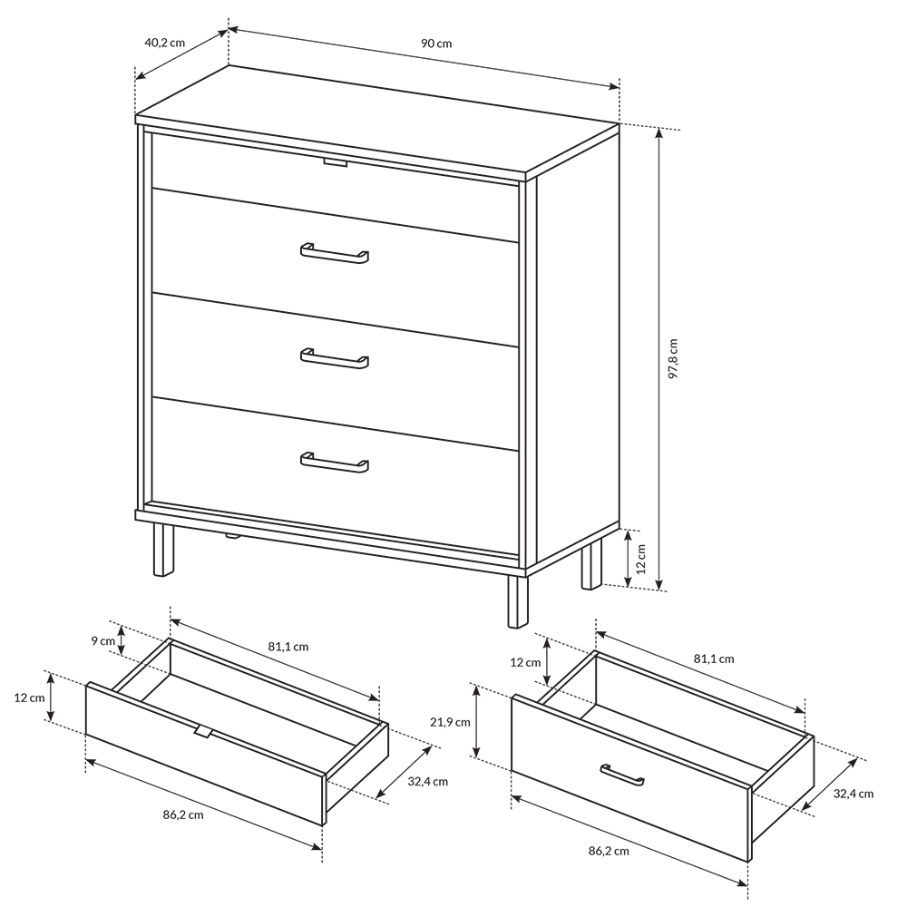 NEST | komoda 4S | 90 cm | artisan/antracit | POSLEDNÍ KUS