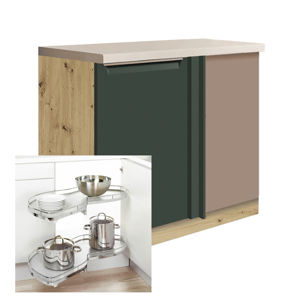 GLAMOUR z | dolní skříňka GLA-24D rohová + výsuvná police | 110x60 cm | zelená mat