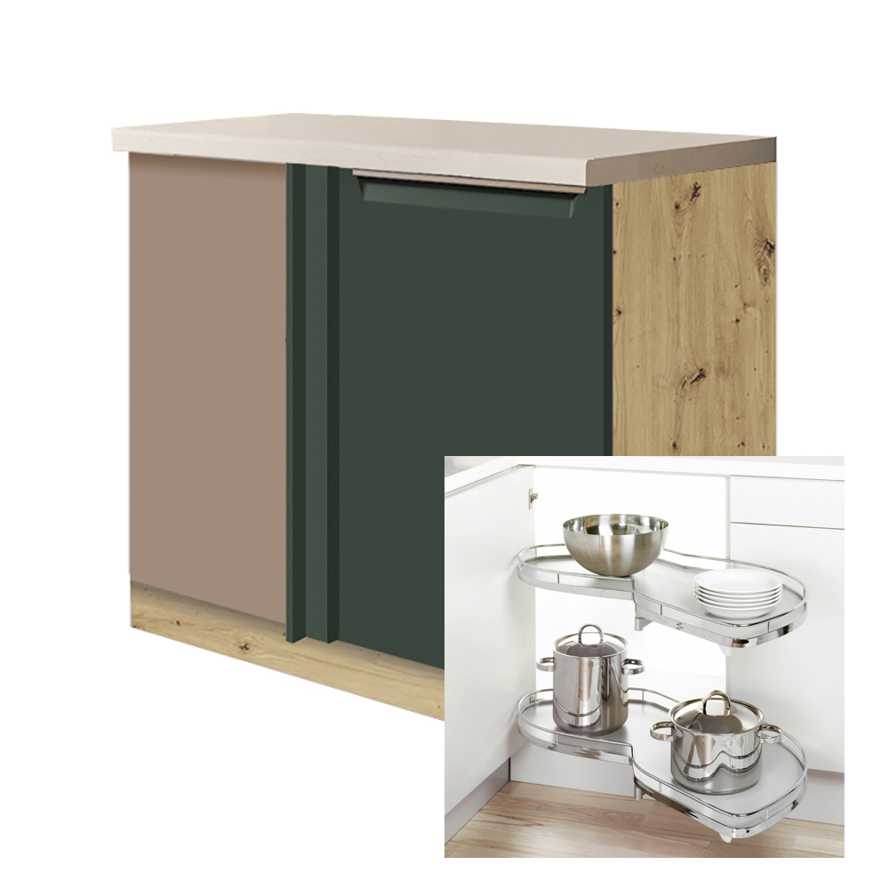 GLAMOUR z | dolní skříňka GLA-25D rohová + výsuvná police | 110x60 cm | zelená mat