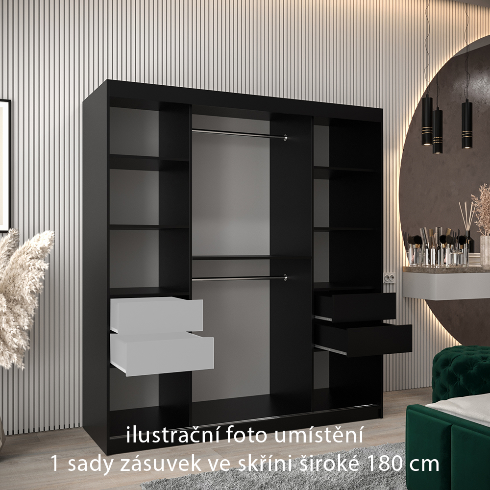Zásuvky do skříní širokých 120 až 200 cm | sada 2 ks | černá | pro vybrané posuvné skříně