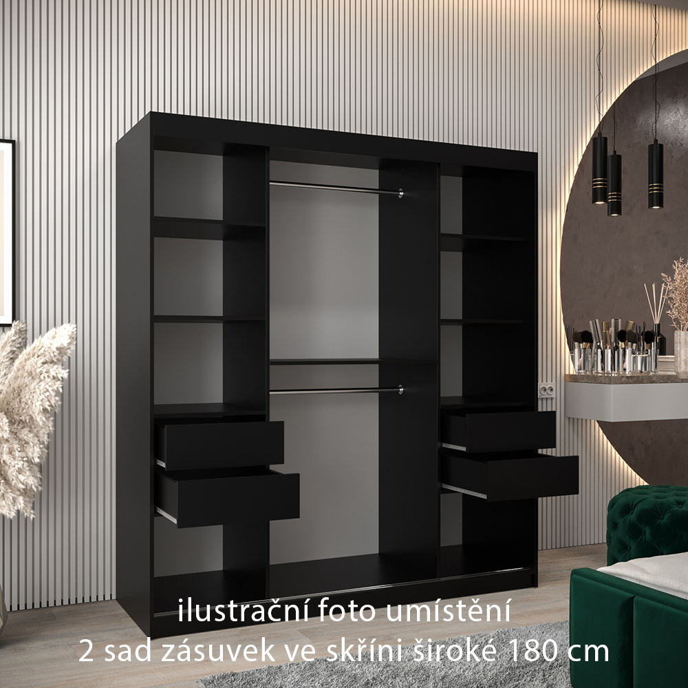 Zásuvky do skříní širokých 120 až 200 cm | sada 2 ks | černá | pro vybrané posuvné skříně