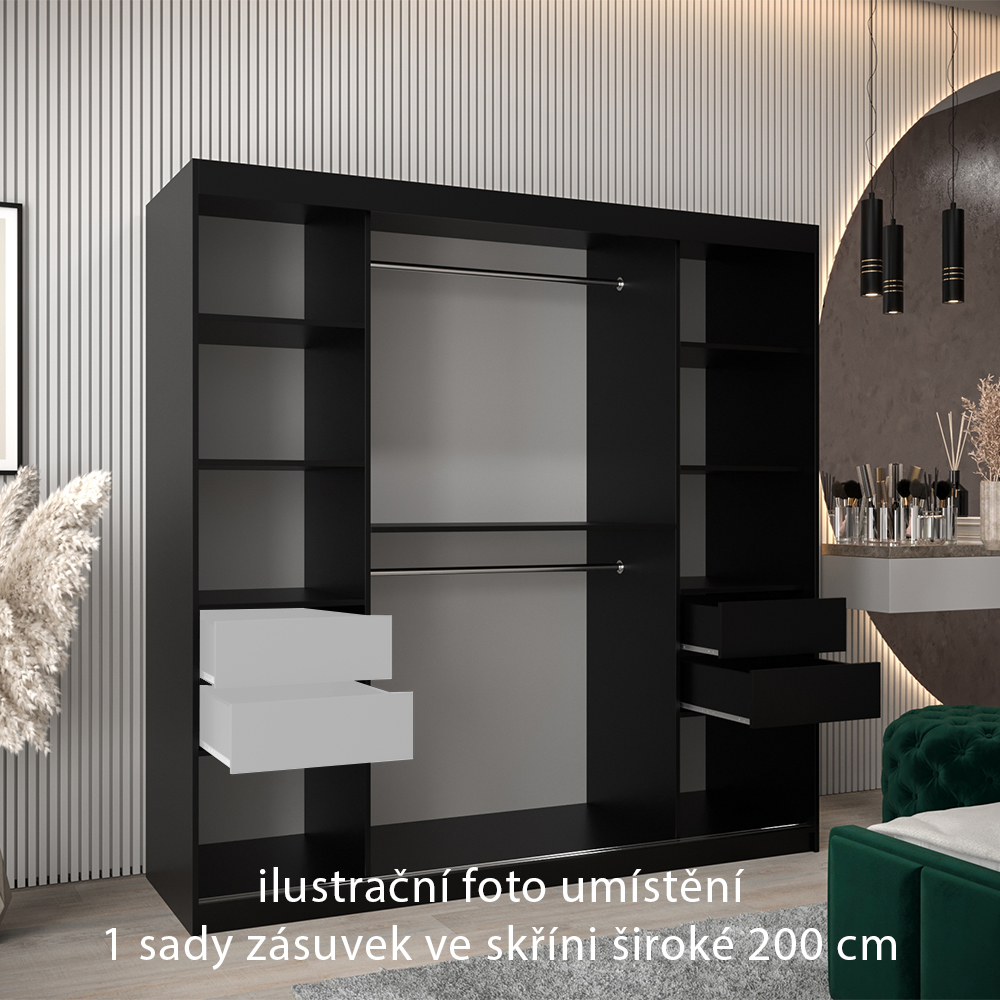 Zásuvky do skříní širokých 120 až 200 cm | sada 2 ks | černá | pro vybrané posuvné skříně