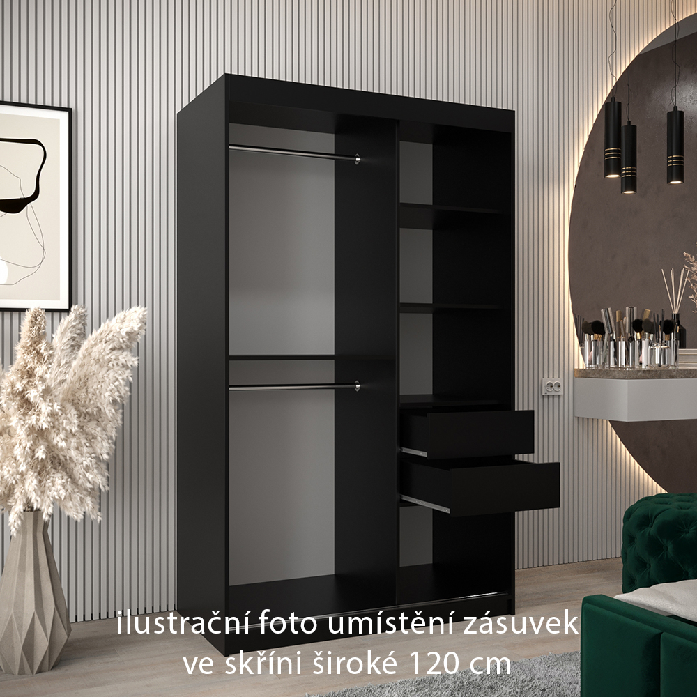 Zásuvky do skříní širokých 120 až 200 cm | sada 2 ks | černá | pro vybrané posuvné skříně