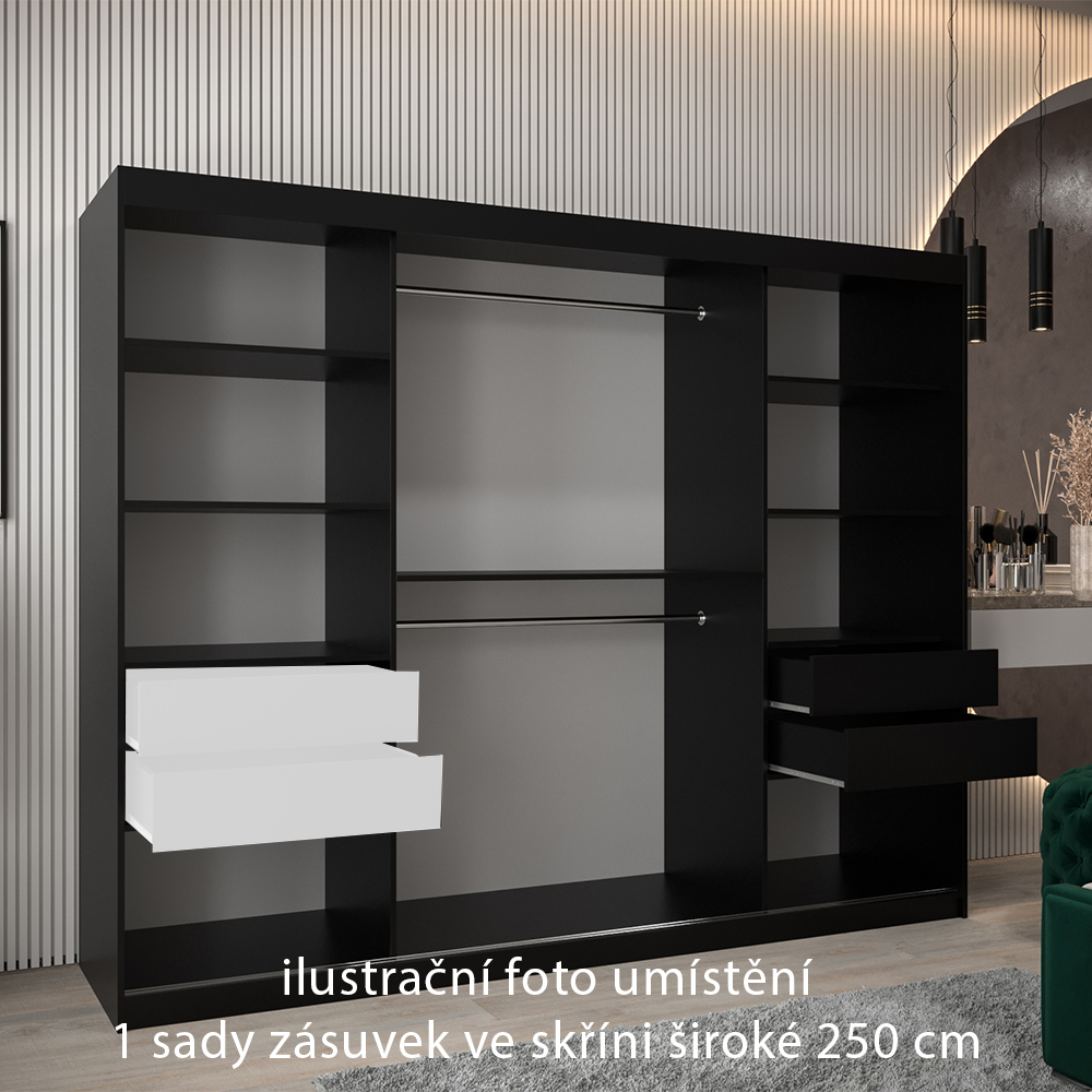 Zásuvky do skříní širokých 250 cm | sada 2 ks | černá | pro vybrané posuvné skříně