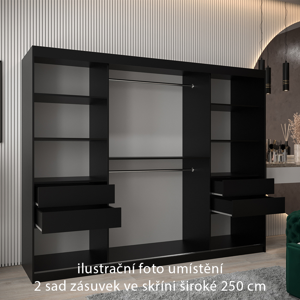 Zásuvky do skříní širokých 250 cm | sada 2 ks | černá | pro vybrané posuvné skříně