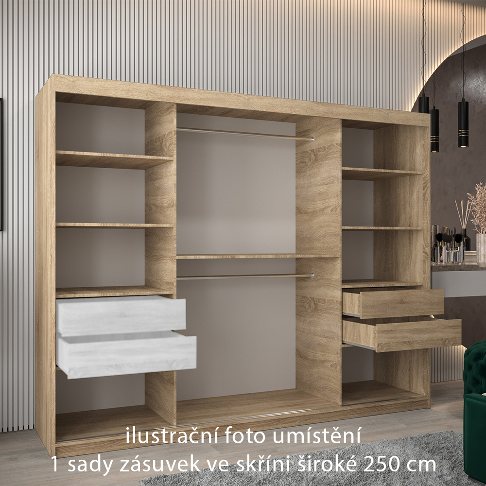 Zásuvky do skříní širokých 250 cm | sada 2 ks | sonoma | pro vybrané posuvné skříně