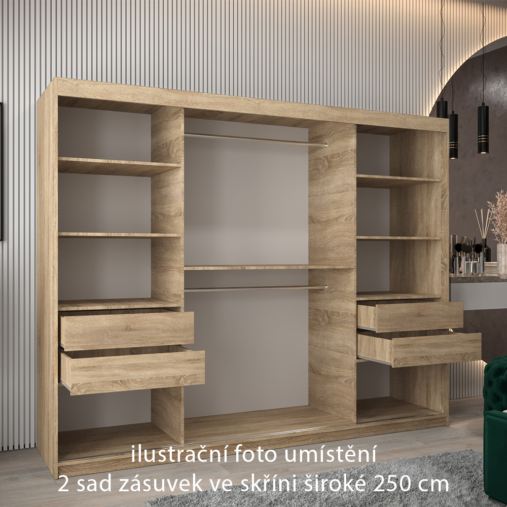 Zásuvky do skříní širokých 250 cm | sada 2 ks | sonoma | pro vybrané posuvné skříně