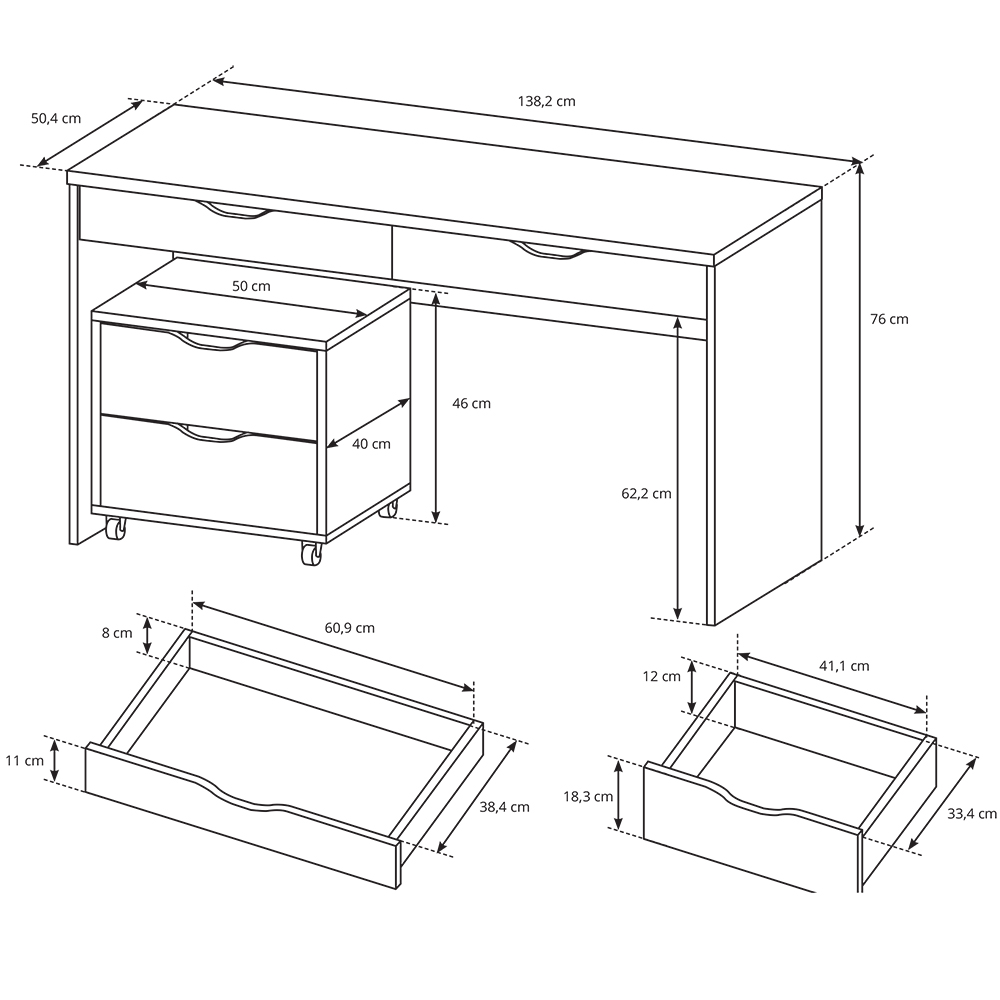 Psací stůl MATE + komoda | 138,2 cm  | UNI provedení | bílá mat