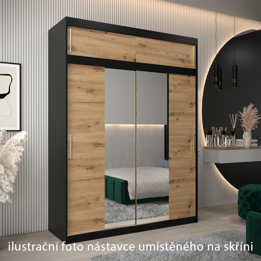 Nástavec ABIKS | 180x40x62 cm | černá/artisan | pro posuvné skříně