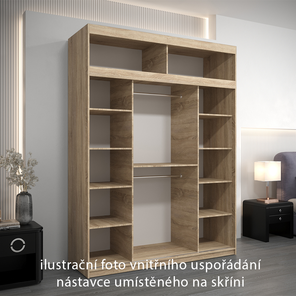 Nástavec ABIKS | 180x40x62 cm | sonoma/černá | pro posuvné skříně