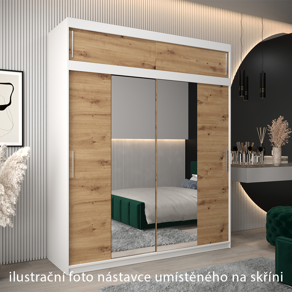 Nástavec ABIKS | 200x40x62 cm | bílá/artisan | pro posuvné skříně