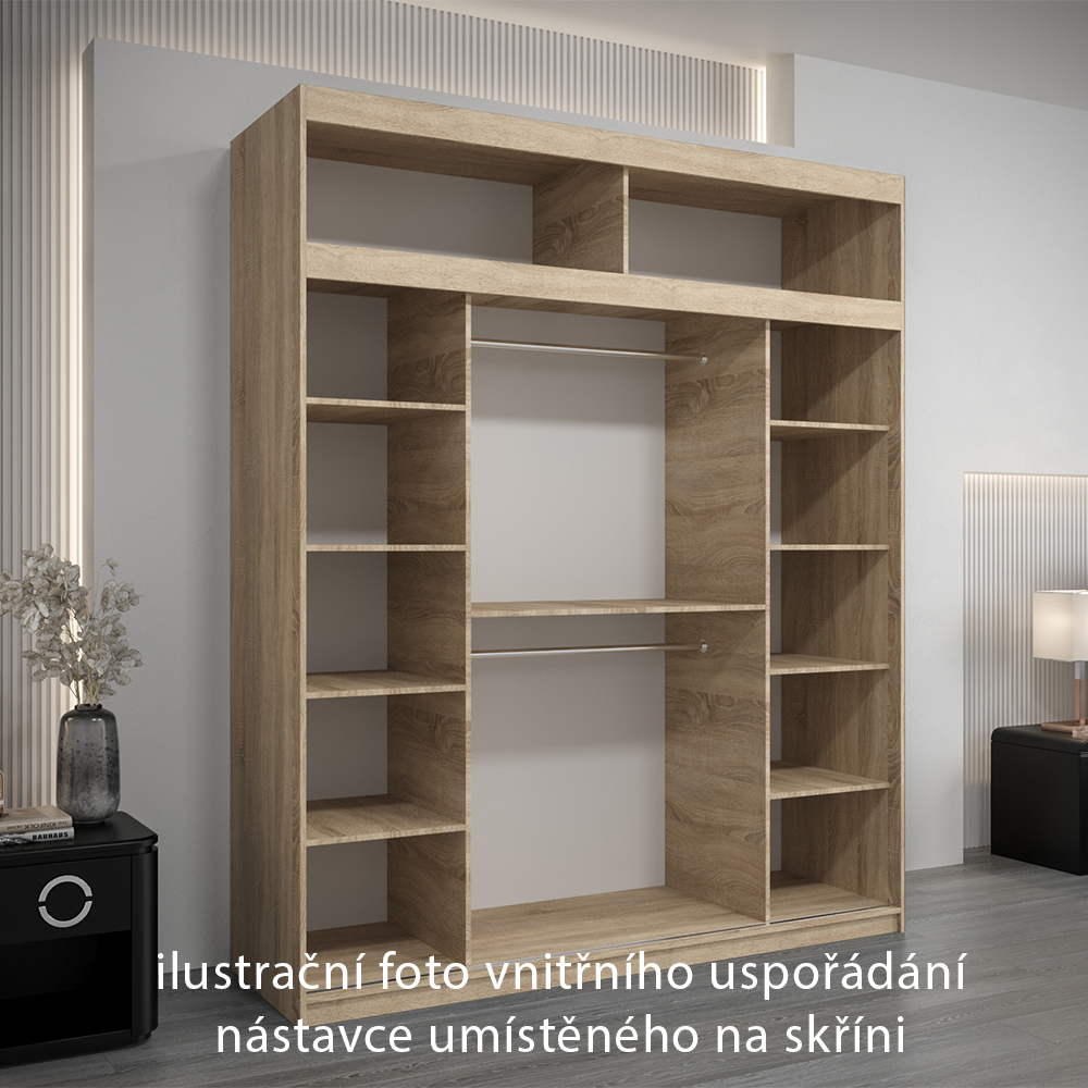 Nástavec ABIKS | 200x40x62 cm | sonoma/černá | pro posuvné skříně