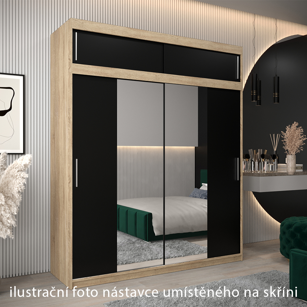 Nástavec ABIKS | 200x40x62 cm | sonoma/černá | pro posuvné skříně